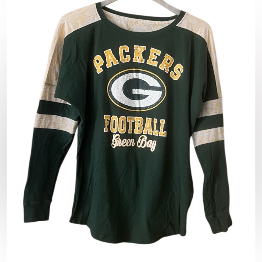 Women’s NFL Green Bay Packers Long Sleeve Tee - Dark Green & Cream - Picture 1 of 6